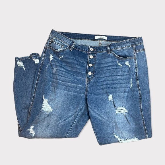 Kancan Button Fly High Rise Skinny, Distressed, Medium Wash, KC4109M-B, 3XL, 20W - Picture 1 of 12